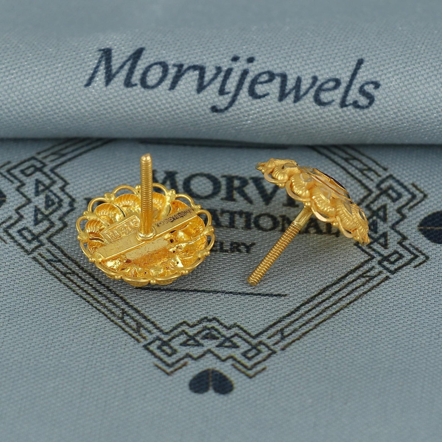 22k pure gold earrings indian asian gold stud earrings for wedding handmade jewelry for women gift, K7050