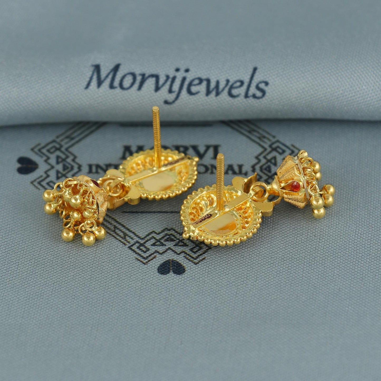 22k pure gold earrings indian asian gold earrings for wedding handmade jewelry for women gift, K7055