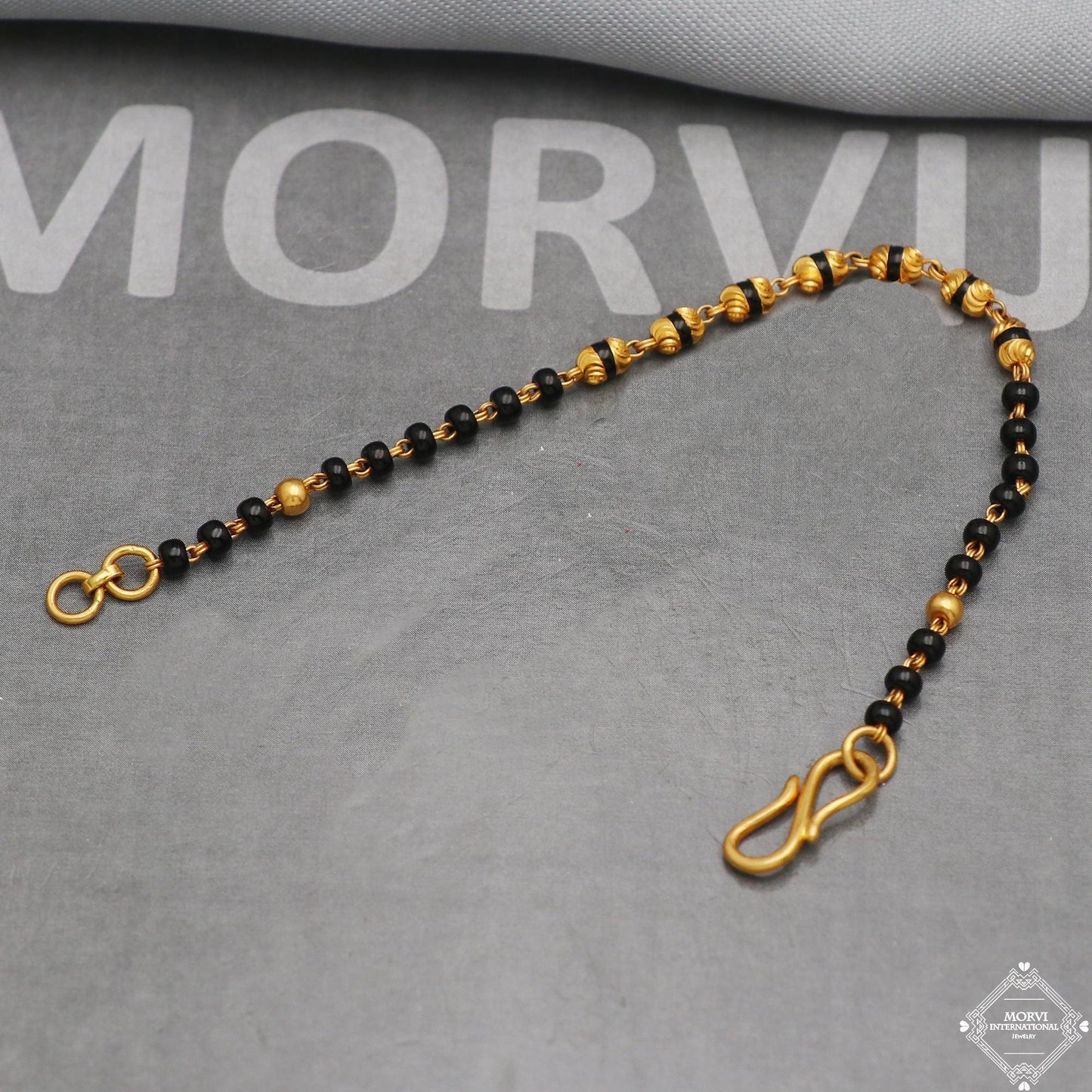 22k Gold Bracelet chain Handmade Black Beads, Beads Mangalsutra Bracelet Jewelry for Gift, ,K5341