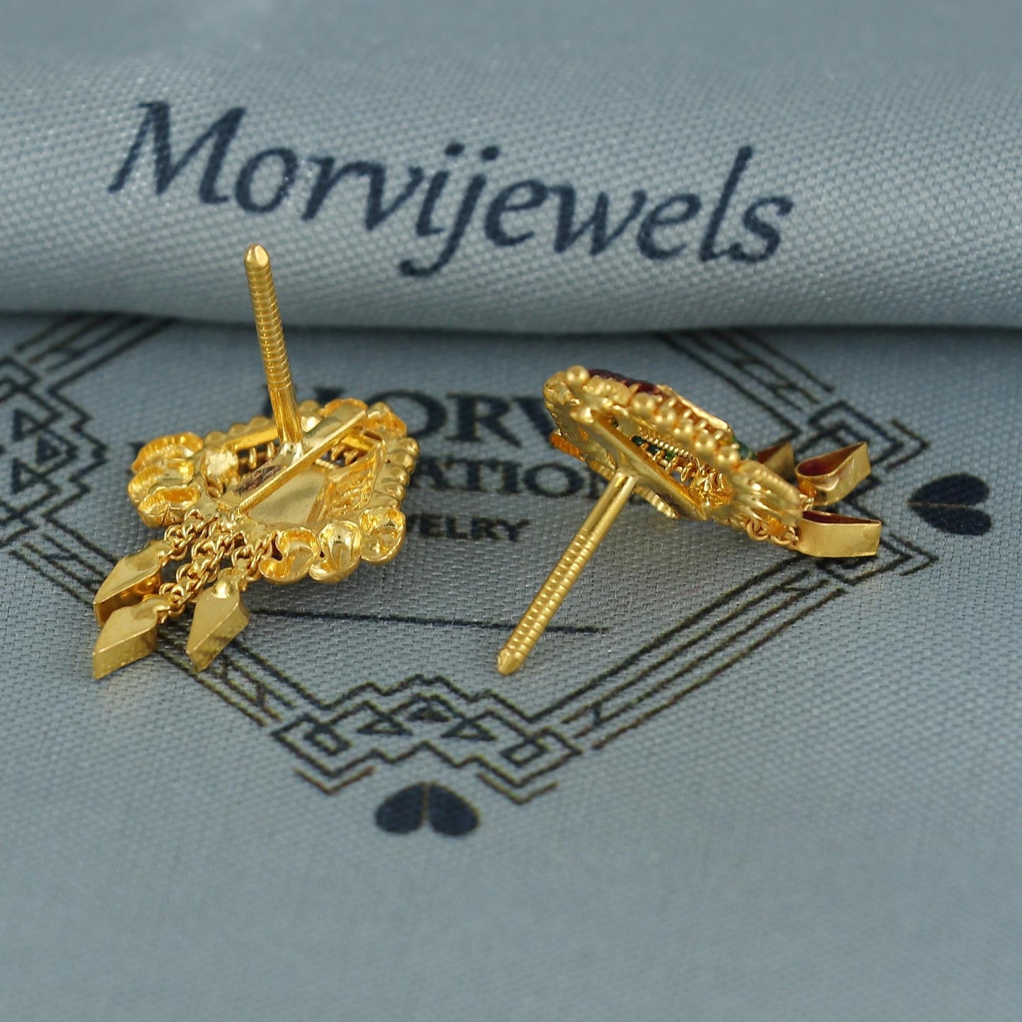 22k pure gold earrings indian asian gold earrings for wedding handmade jewelry for women gift, K7060