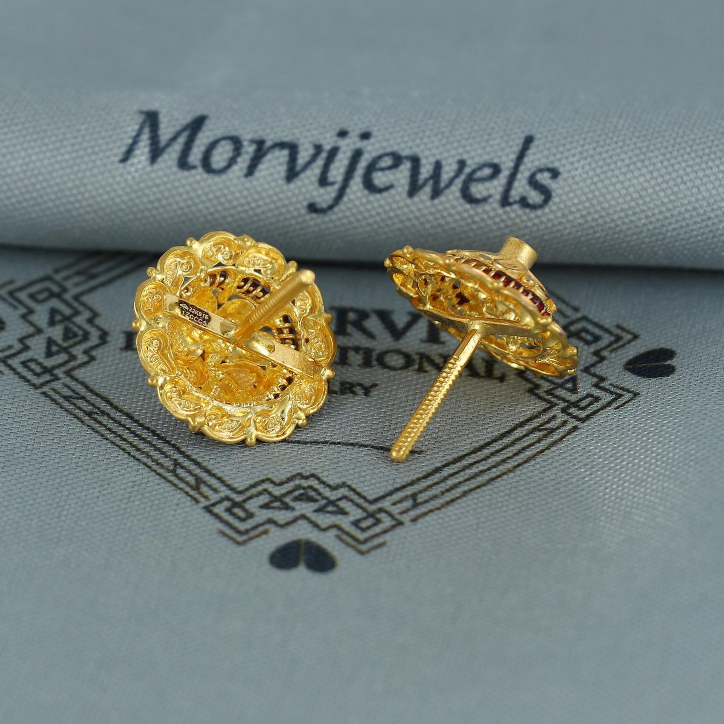 22k pure gold earrings indian asian gold earrings for wedding handmade jewelry for women gift, K7065