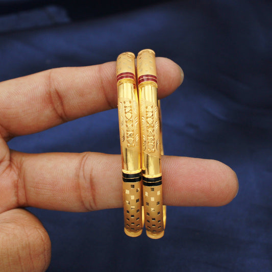 Pure 22k Gold Bangles Indian Handmade vintage design , Traditional Rajasthan India , Bangle Bracelet pair Wedding Jewelry