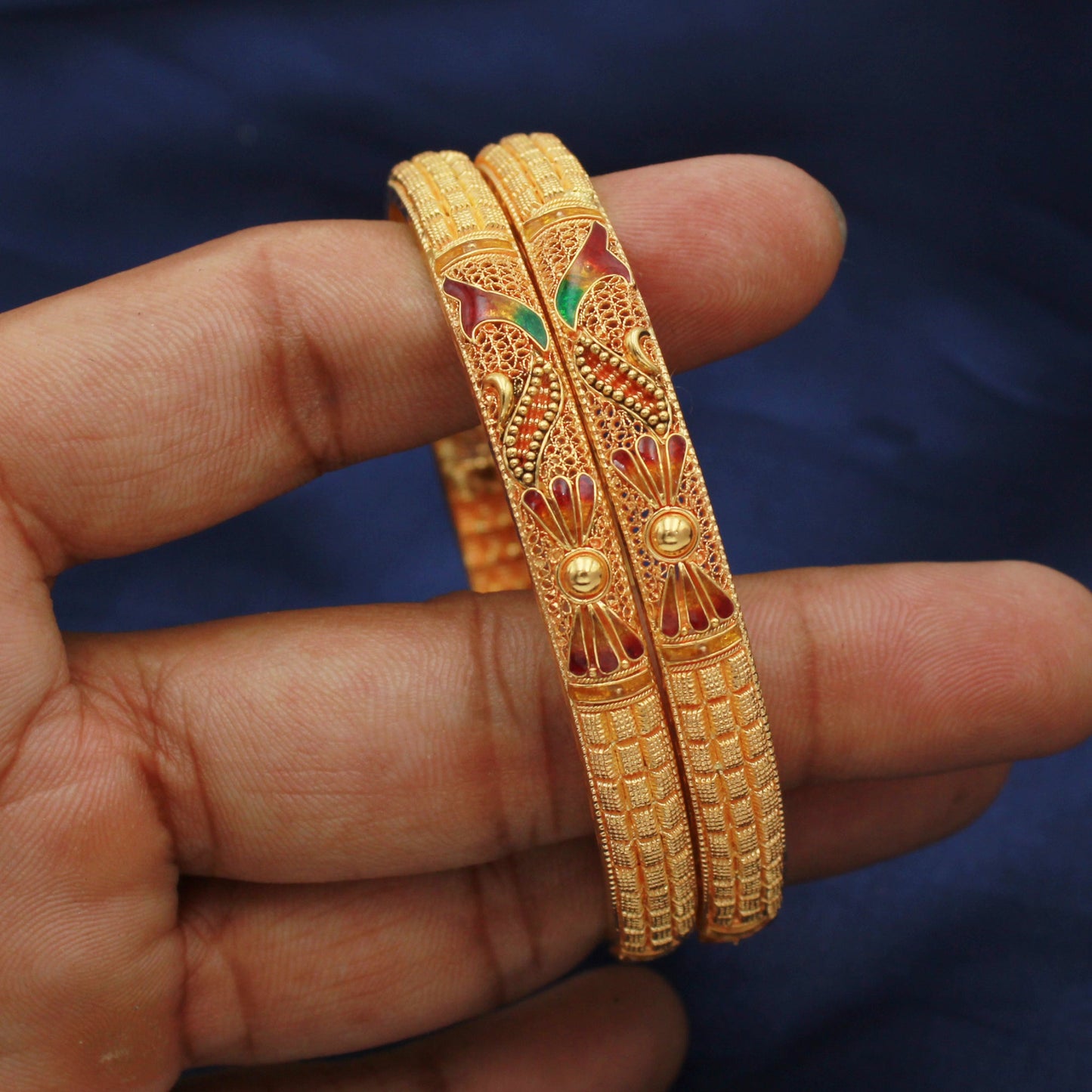 women 18k gold bangle bracelet pair or single , Indian gold bangle jewelry, wedding bridal jewelry K1835