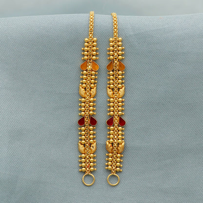 22k Yellow Gold chain for Earrings , Handmade gold ear chain for women, vintage antique design indian gold earrings jewelry, Gift for Women, K2673