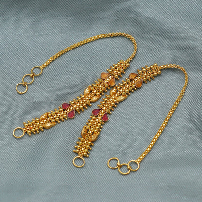 22k Yellow Gold chain for Earrings , Handmade gold ear chain for women, vintage antique design indian gold earrings jewelry, Gift for Women, K2673