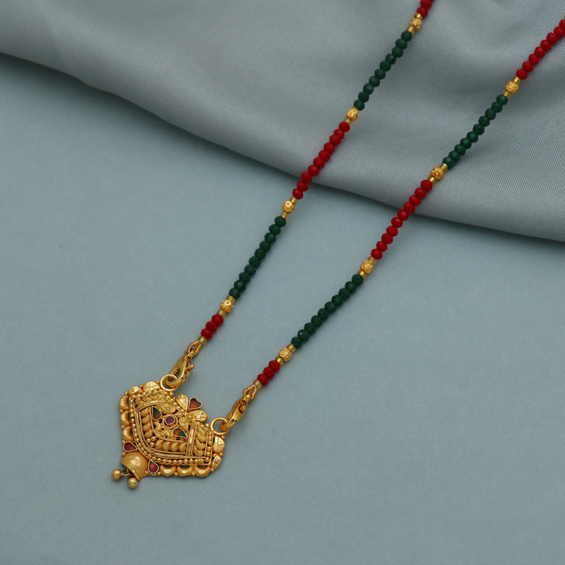 22k gold chain mangalsutra necklace with gold beads and black beads, Indian Wife Jewelry gift, 22k gold pendant