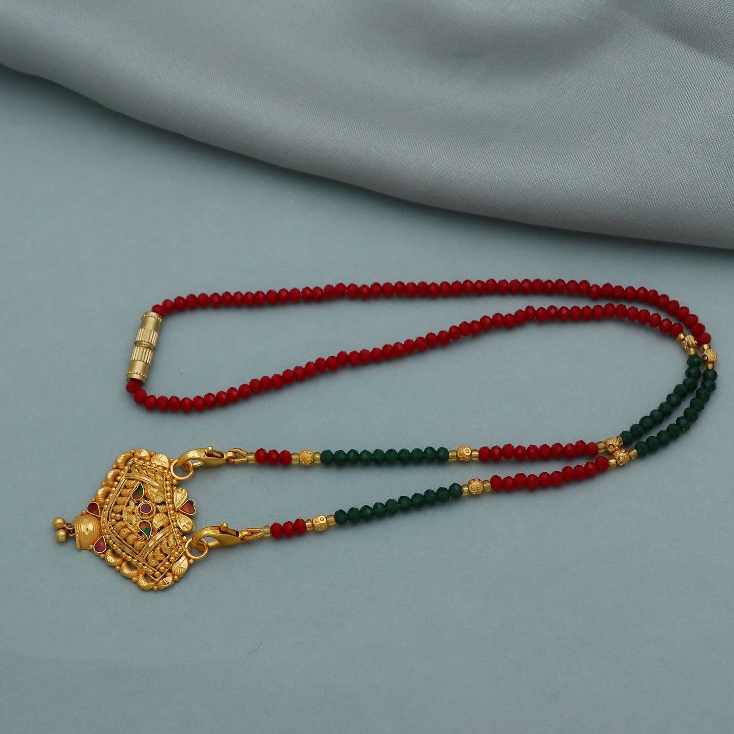 22k gold chain mangalsutra necklace with gold beads and black beads, Indian Wife Jewelry gift, 22k gold pendant