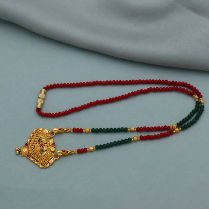 22k gold chain mangalsutra necklace with gold beads and black beads, Indian Wife Jewelry gift, 22k gold pendant