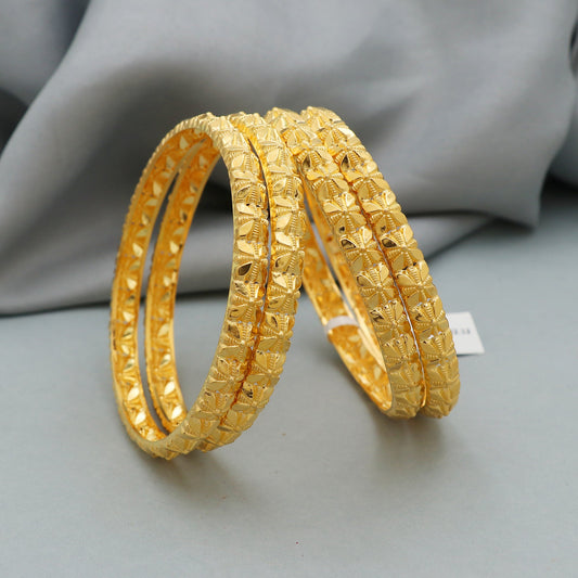 18k Gold Bangle Indian Handmade lightweight wax filled, Single Bangle, size, Handmade Gold Bangle Floral Design, Light Weight Delicate