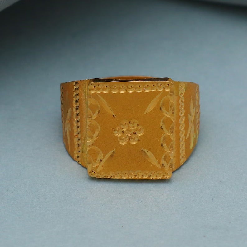 Hand Carved 22k Solid Gold Ring Jewelry, Handmade Indian Gold Ring, Women Men Gold Ring, Party Wear Signet Style Ring
