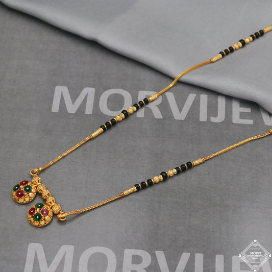 22k gold chain mangalsutra necklace with gold beads and black beads, Indian Wife Jewelry gift, 22k gold necklace, K5007