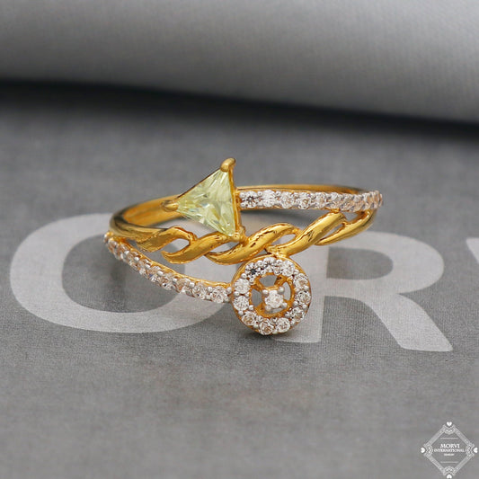 22k Yellow Gold Ring with Zircons, Handmade Indian Gold Ring, K5011
