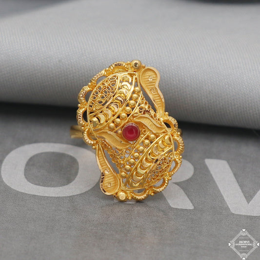 22k Yellow Gold Ring Jewelry, Handmade Indian Vintage and antique design, Pure Gold Ring, All Size, K5017