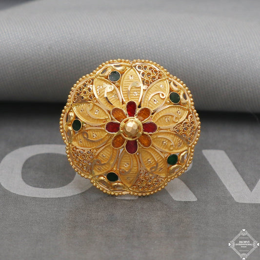 22k Yellow Gold Ring Round Jewelry, Handmade Indian Vintage and antique design, Pure Gold Ring, All Size, K5018