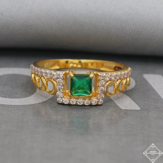 Green Stone Zircons 22k Yellow Gold Ring Jewelry, Handmade Indian Stone Ring, Zircon Gold Ring, All Size, K5030