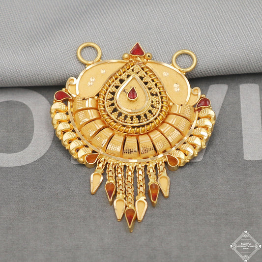 Handmade 22k Yellow Gold Amulet Pendant Necklace Handmade Indian Vintage Antique Design Jewelry, K5047