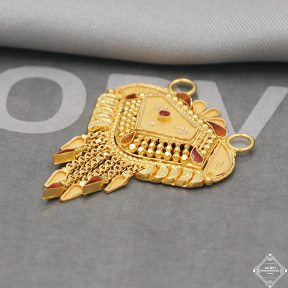 Big 22k Yellow Gold Pendant Necklace Handmade Indian Mangalsutra Handmade Vintage Antique Design Jewelry, K5061