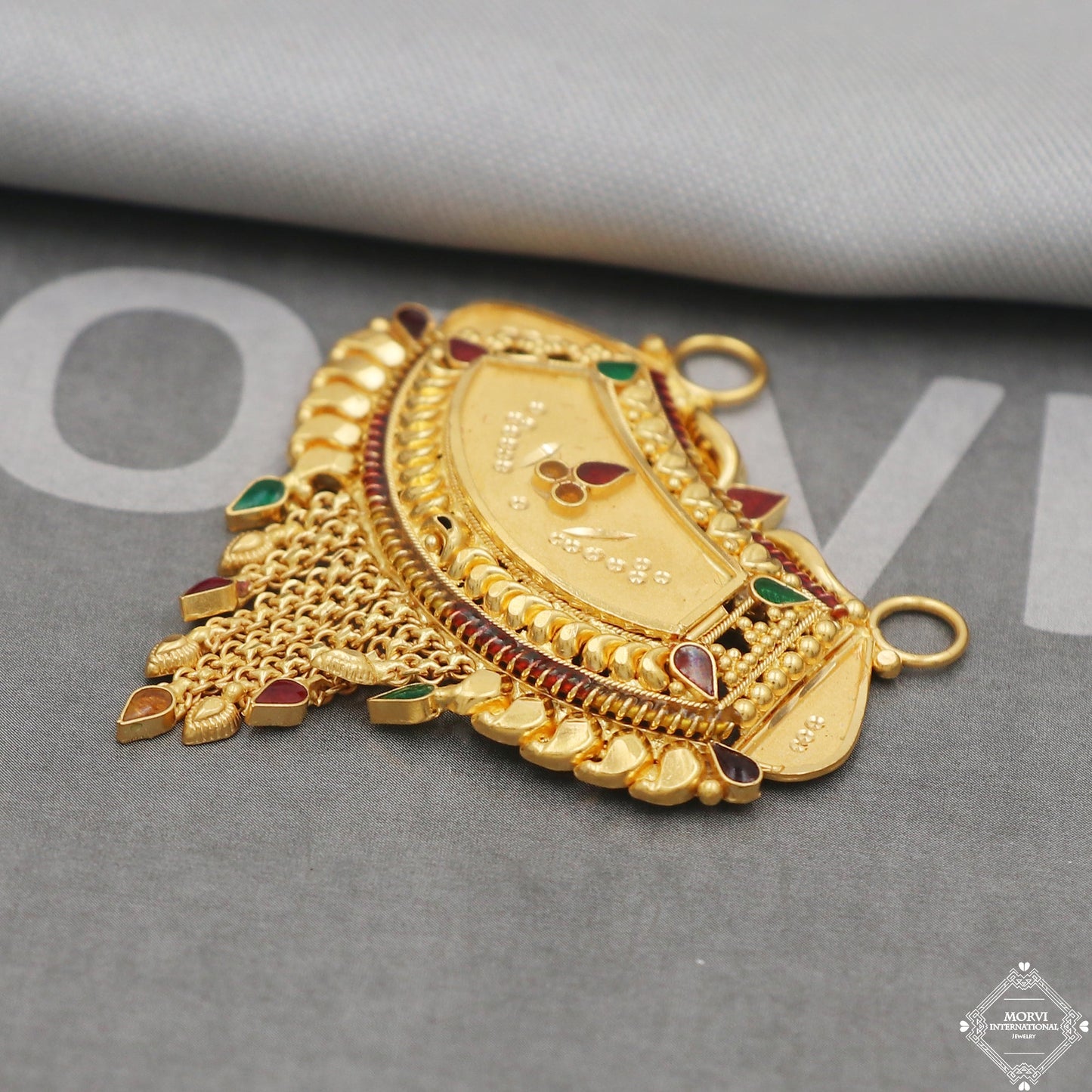 22k Yellow Gold Pendant Necklace Handmade Indian Mangalsutra Handmade Vintage Antique Design Jewelry, K5066