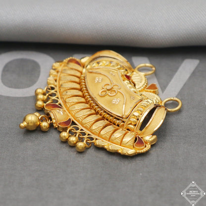 22k Yellow Gold Pendant Necklace Handmade Indian Mangalsutra Handmade Vintage Antique Design Jewelry, K5078