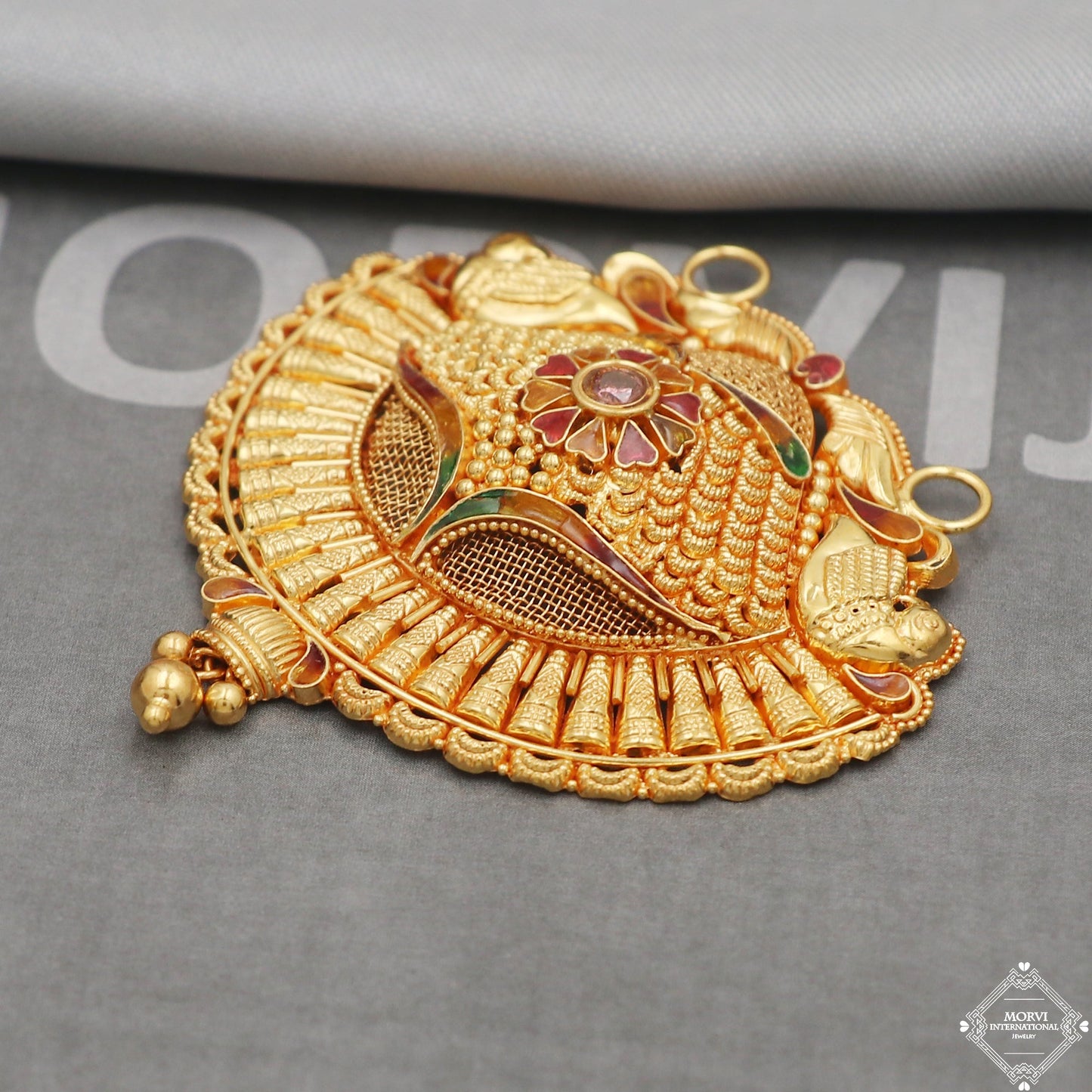 22k Yellow Gold Pendant Necklace Handmade Indian Mangalsutra Handmade Vintage Antique Design Jewelry, K5083
