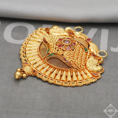 22k Yellow Gold Pendant Necklace Handmade Indian Mangalsutra Handmade Vintage Antique Design Jewelry, K5083