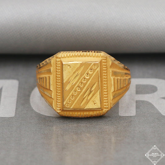 22k Yellow Gold Ring Size 9 US and All, Hand Carved Gold Ring Jewelry, Indian Gold Ring, K5090