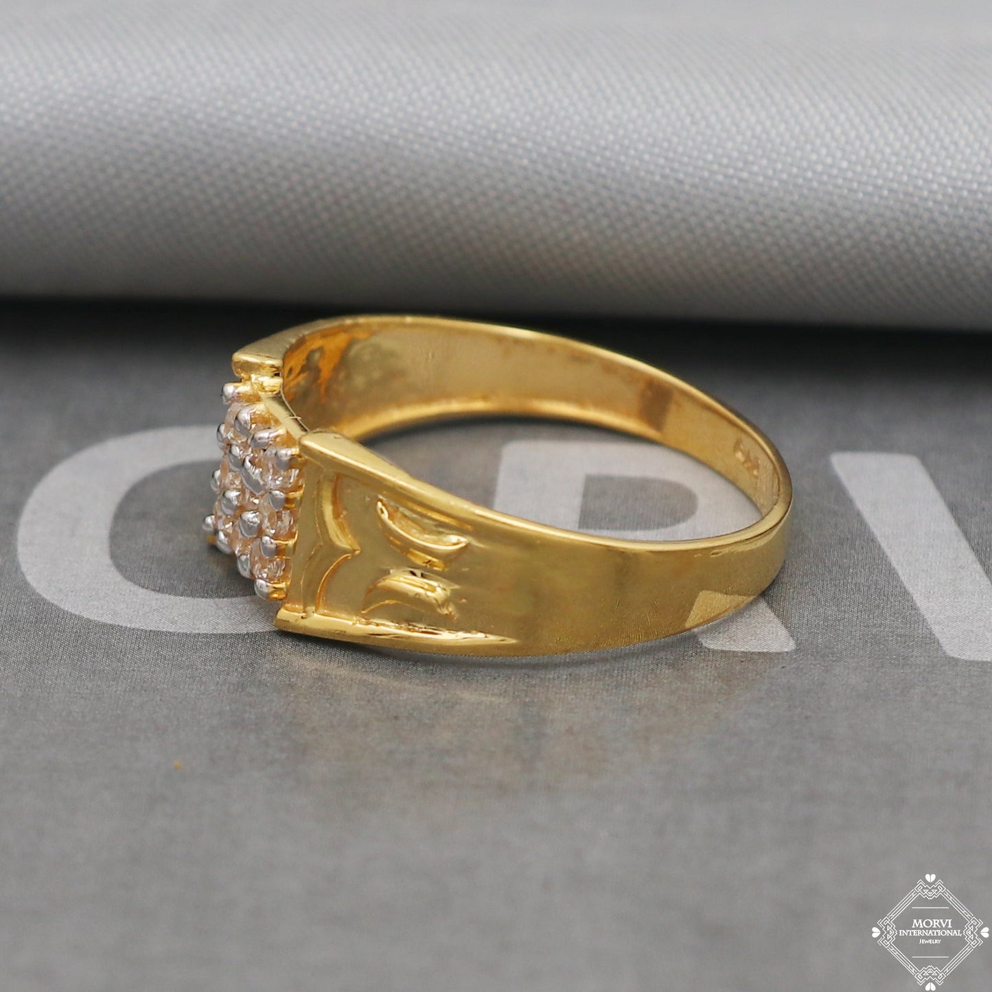 22k Yellow Gold Ring Size 11 US and All, White Zircon Stone Gold Ring Jewelry, Indian Gold Ring, K5095