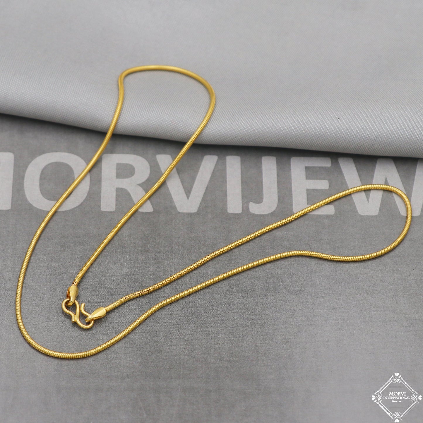 18k Yellow Gold Snake Style Chain Round Handmade Indian Gold Chain 18kt real gold jewelry for women and men, K5114