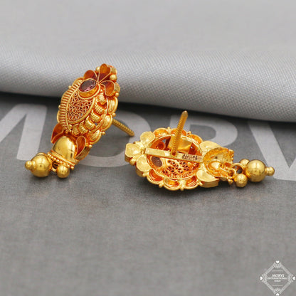 22k Yellow Gold Earrings Unique Handmade Indian 22kt Gold Jewelry for Gift, K5118