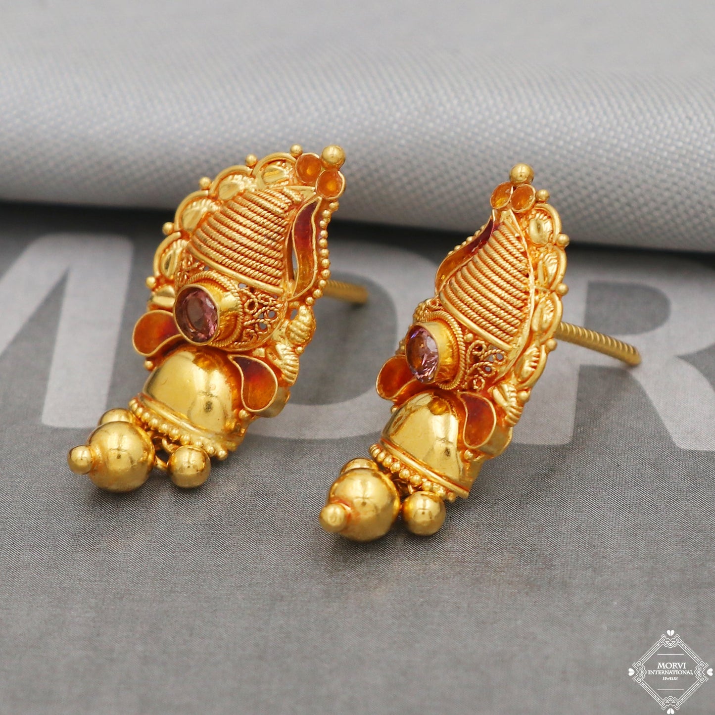 22k Yellow Gold Earrings Unique Handmade Indian 22kt Gold Jewelry for Gift, K5121