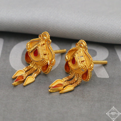22k Yellow Gold Earrings Unique Handmade Indian 22kt Gold Chain Earrings Jewelry for Gift, K5122