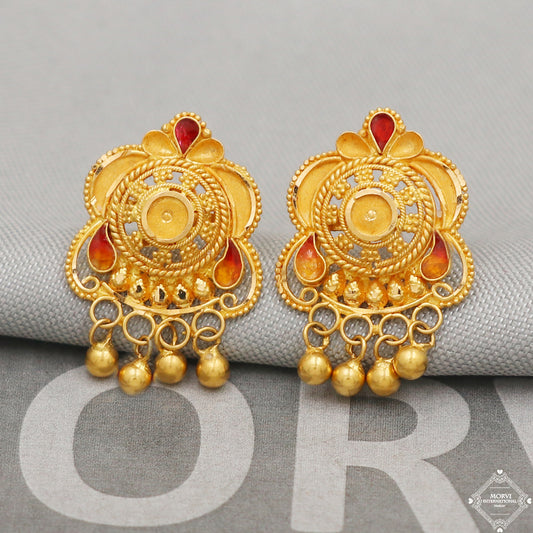 22k Gold Earrings Unique Handmade Indian 22kt Gold Stud Dainty Stud Earrings Jewelry for Gift, K5151