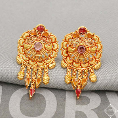 22k Gold Earrings Dangle Small Tiny Filigree Party Wear Handmade Indian 22kt Gold Dangle screw back Earrings Jewelry for Gift, K5156