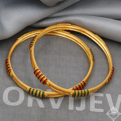 Pure 22k Gold Bangles Indian Handmade round Bracelet kadas , Traditional Rajasthan India , Bangle Bracelet pair Wedding Jewelry, K5167