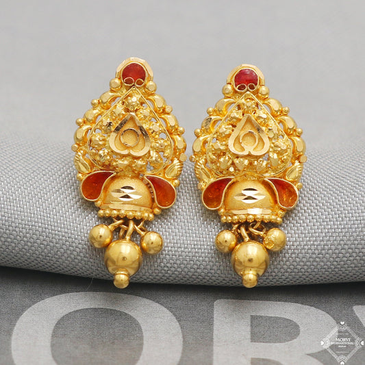 22k Yellow Gold Earrings Stud Dangle Style, Indian Handmade gold earrings for women, Party Wear Ethnic Earrings for Gift, K5190