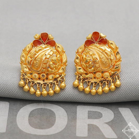 22k Yellow Gold Earrings Stud Dangle Style, Indian Handmade gold earrings for women, Party Wear Ethnic Earrings for Gift, K5191