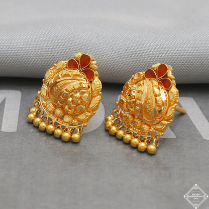 22k Yellow Gold Earrings Stud Dangle Style, Indian Handmade gold earrings for women, Party Wear Ethnic Earrings for Gift, K5191
