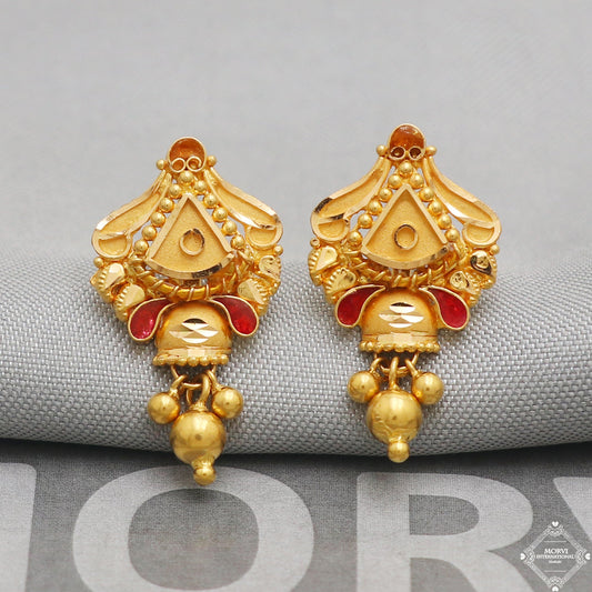 22k Yellow Gold Earrings Stud Dangle Style, Indian Handmade gold earrings for women, Party Wear Ethnic Earrings for Gift, K5192
