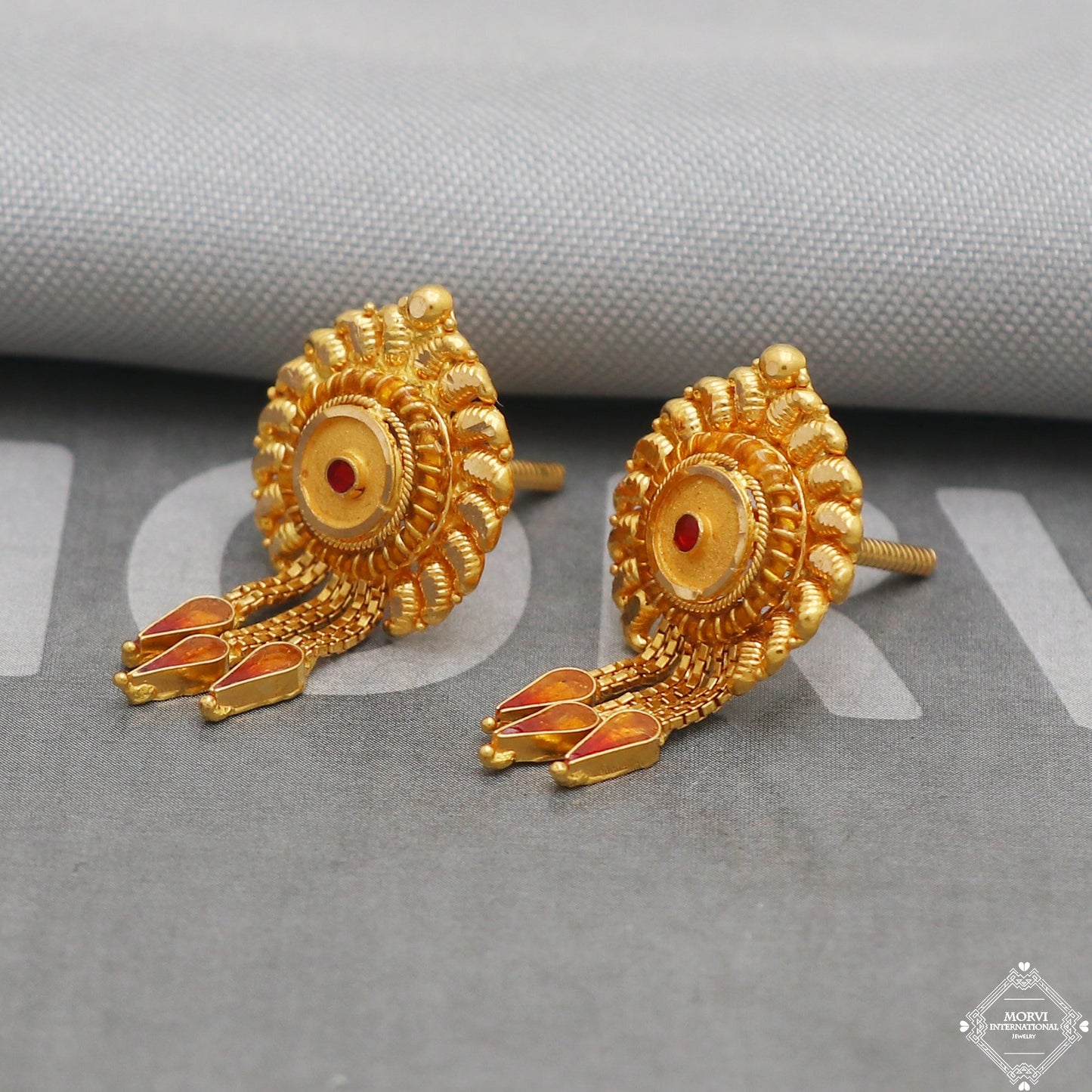 22k Yellow Gold Earrings Stud Dangle Style, Indian Handmade gold earrings for women, Party Wear Ethnic Earrings for Gift, K5193