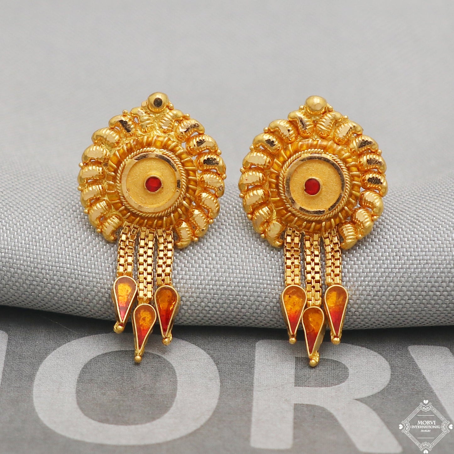 22k Yellow Gold Earrings Stud Dangle Style, Indian Handmade gold earrings for women, Party Wear Ethnic Earrings for Gift, K5193