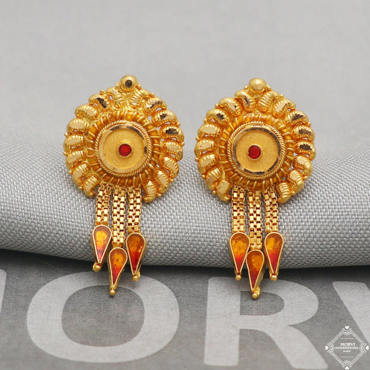22k Yellow Gold Earrings Stud Dangle Style, Indian Handmade gold earrings for women, Party Wear Ethnic Earrings for Gift, K5193