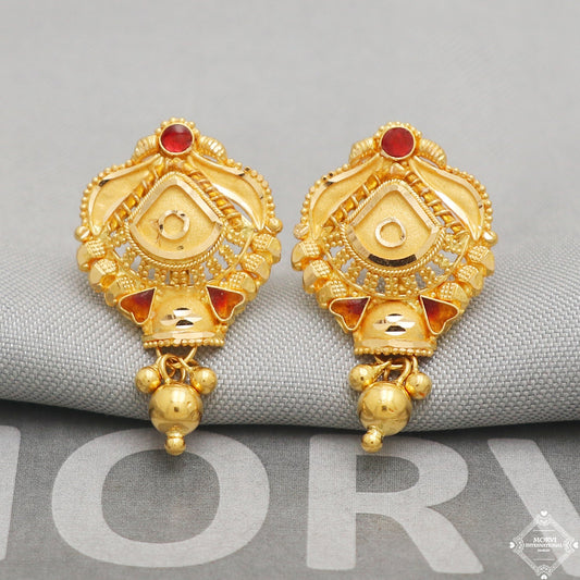 22k Yellow Gold Earrings Stud Dangle Style, Indian Handmade gold earrings for women, Party Wear Ethnic Earrings for Gift, K5195