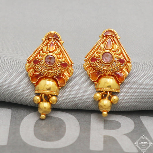 22k Yellow Gold Earrings Stud Dangle Style, Indian Handmade gold earrings for women, Party Wear Ethnic Earrings for Gift, K5196
