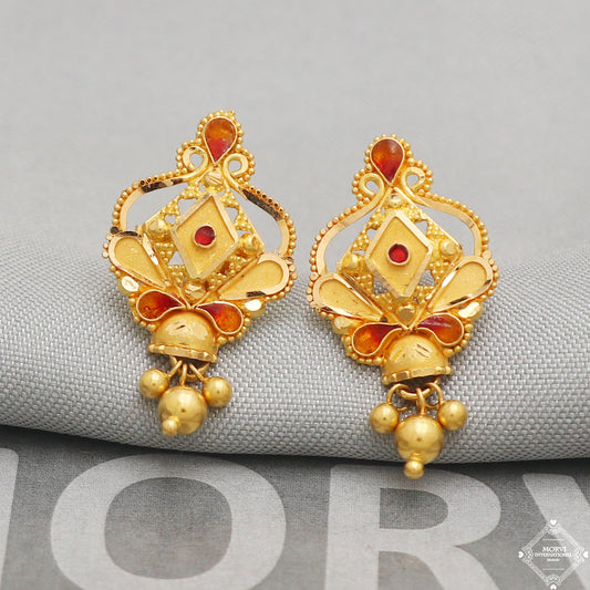 22k Yellow Gold Earrings Stud Dangle Style, Indian Handmade gold earrings for women, Wedding Party Wear Ethnic Earrings for Gift, K5199