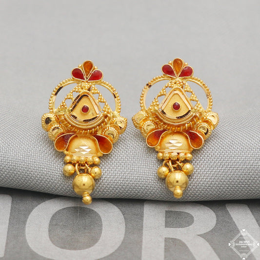22k Yellow Gold Earrings Stud Dangle Style, Indian Handmade gold earrings for women, Wedding Party Wear Ethnic Earrings for Gift, K5200