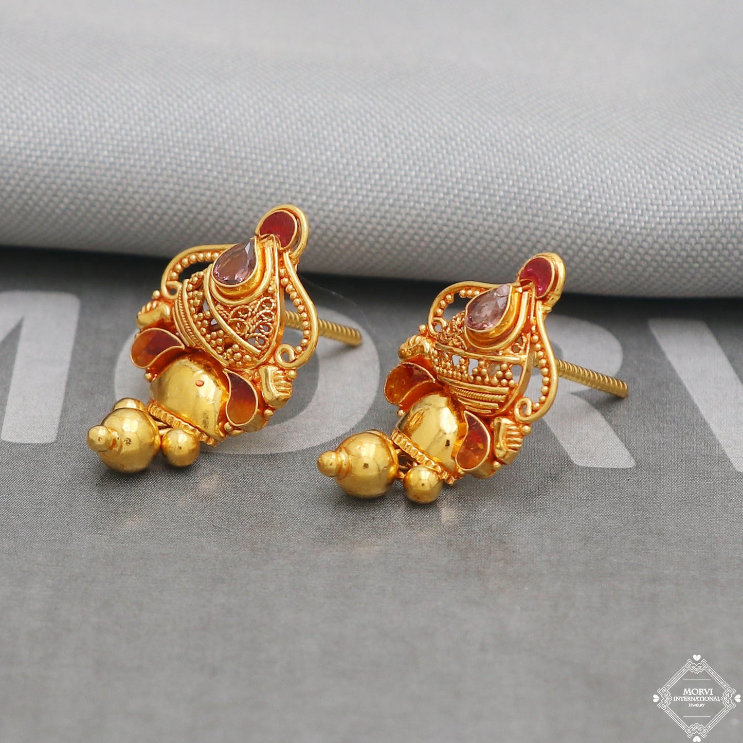 22k Yellow Gold Earrings Stud Style, Indian Handmade gold earrings for women, Wedding Party Wear Ethnic Earrings for Gift, K5209