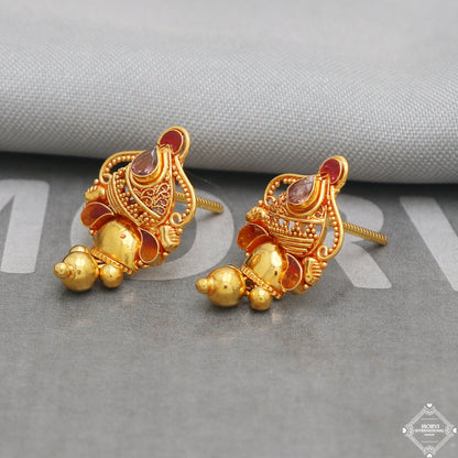 22k Yellow Gold Earrings Stud Style, Indian Handmade gold earrings for women, Wedding Party Wear Ethnic Earrings for Gift, K5209