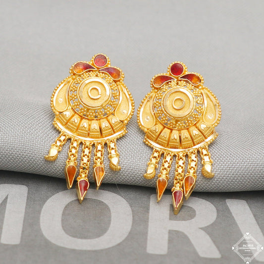22k Yellow Gold Earrings Dangle Stud Style, Indian Handmade gold earrings for women, Wedding Party Wear Ethnic Earrings for Gift, K5214