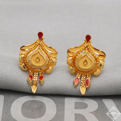 22k Yellow Gold Earrings Dangle Stud Style, Indian Handmade gold earrings for women, Wedding Party Wear Ethnic Earrings for Gift, K5215