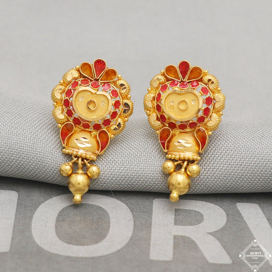 22k Yellow Gold Earrings Dangle Stud Style, Indian Handmade gold earrings for women, Wedding Party Wear Ethnic Earrings for Gift, K5216